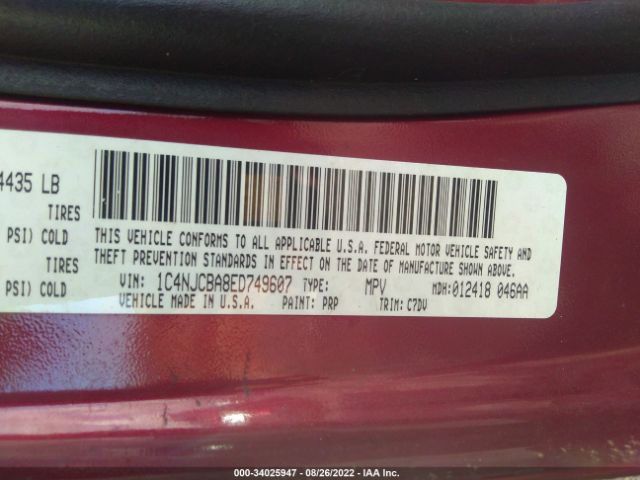 1C4NJCBA8ED749607 Jeep Compass Sport