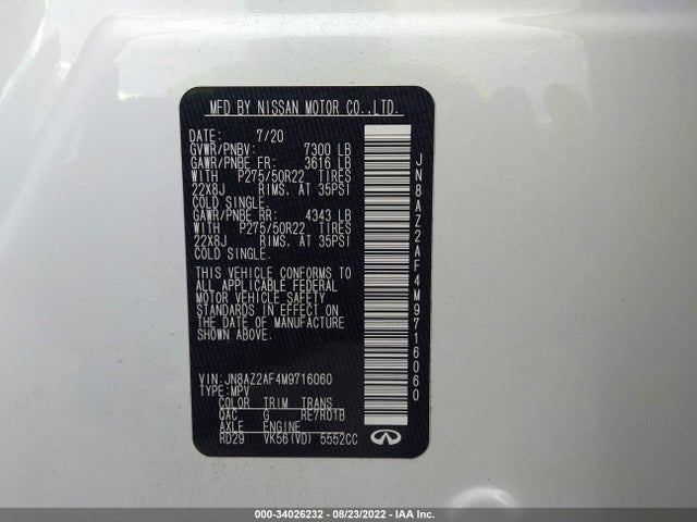 2021 Infiniti QX80, VIN: JN8AZ2AF4M9716060