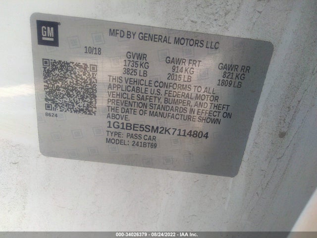 Chevrolet CRUZE LT 2019 1G1BE5SM2K7114804 Image 9