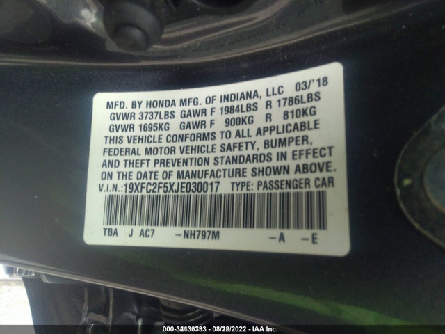 Honda Civic Lx 2018 19XFC2F5XJE030017 Image 9