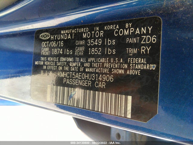 Hyundai ACCENT SE 2017 KMHCT5AE0HU314906 Image 14