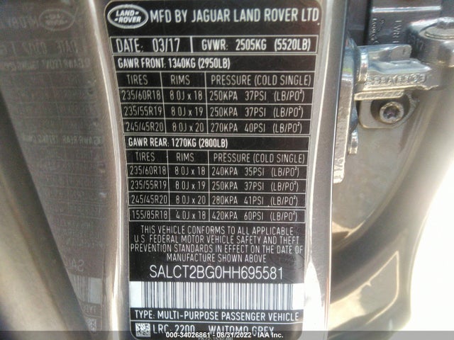 2017 Land Rover Discovery, VIN: SALCT2BG0HH695581