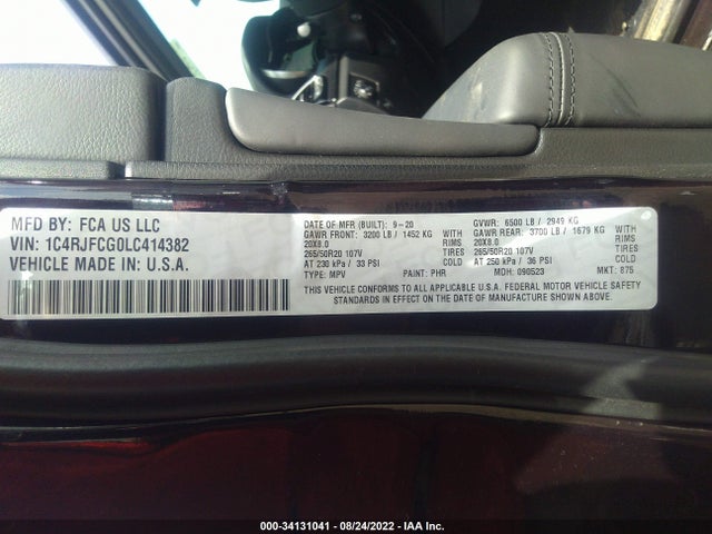 1C4RJFCG0LC414382 Jeep Grand Cherokee High Altitude
