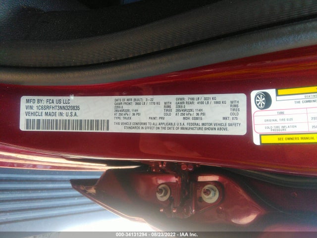 2022 Ram 1500, VIN: 1C6SRFHT3NN320835