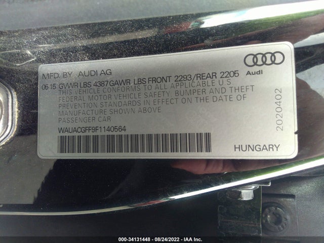 2015 AUDI A3 1.8T PREMIUM VIN: WAUACGFF9F1140564