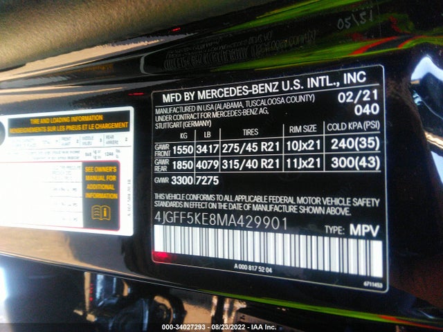 2021 Mercedes-Benz GLS-Class, VIN: 4JGFF5KE8MA429901