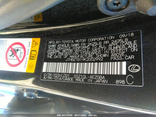 JTHBZ1B19K2002992 Lexus Es Es 350