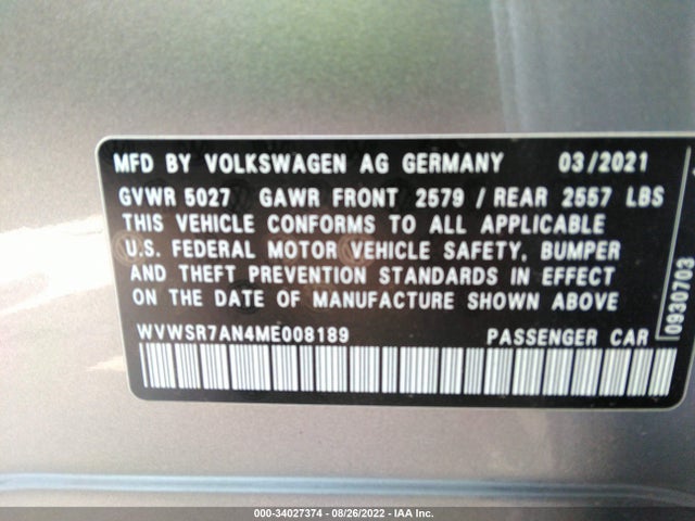 2021 Volkswagen Arteon, VIN: WVWSR7AN4ME008189