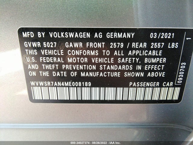 2021 Volkswagen Arteon, VIN: WVWSR7AN4ME008189