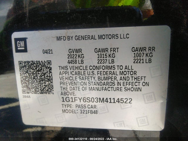 2021 Chevrolet Bolt EV, VIN: 1G1FY6S03M4114522