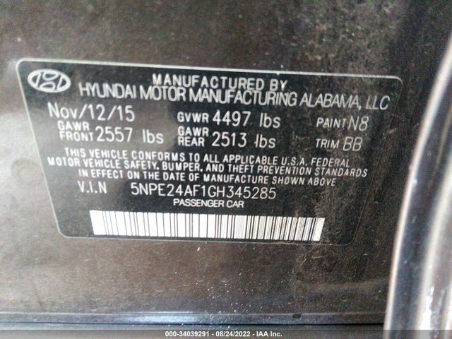 Hyundai Sonata 2.4l Se 2016 5NPE24AF1GH345285 Image 10