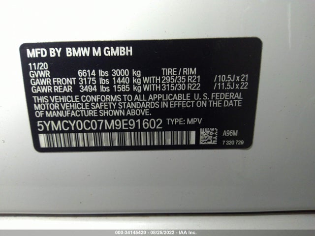 2021 BMW X6, VIN: 5YMCY0C07M9E91602