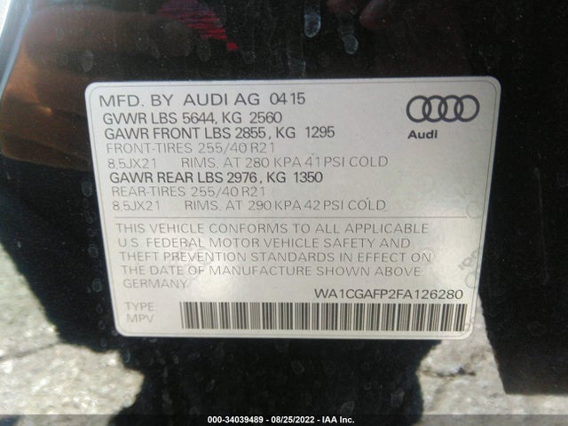 2015 Audi SQ5, VIN: WA1CGAFP2FA126280