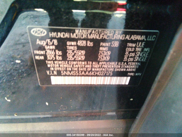 Hyundai Santa Fe Limited 2019 5NMS53AA6KH027175 Image 9