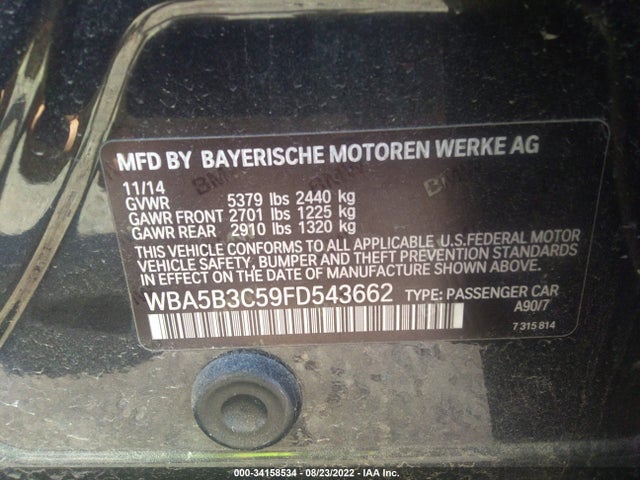 2015 BMW 5 Series, VIN: WBA5B3C59FD543662