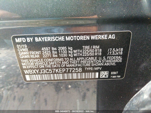 2019 BMW X2, VIN: WBXYJ3C57KEP77258
