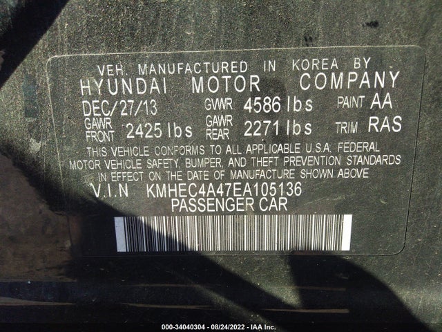 2014 HYUNDAI SONATA HYBRID LIMITED VIN: KMHEC4A47EA105136