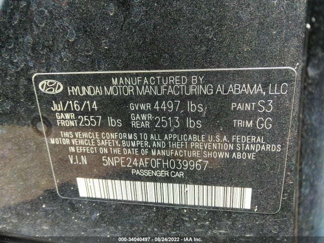 Hyundai SONATA SE 2015 5NPE24AF0FH039967 Image 9