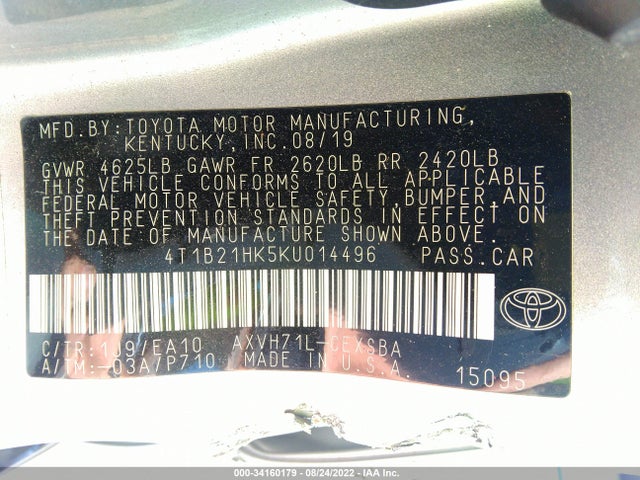 2019 Toyota Camry, VIN: 4T1B21HK5KU014496