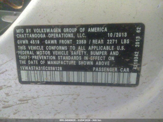 1VWAS7A31EC038128 Volkswagen Passat 1.8t S