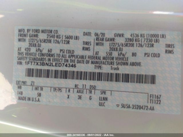 1FT7X3BN2LED74346 Ford Super Duty F-350 Srw Xl/xlt/lariat