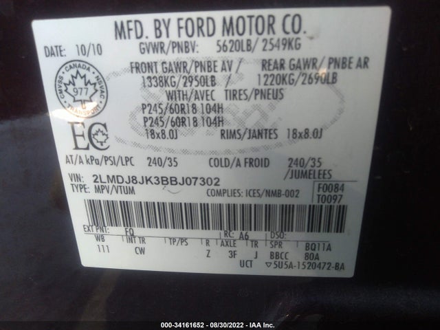 Lincoln MKX 2011 2LMDJ8JK3BBJ07302 Image 9