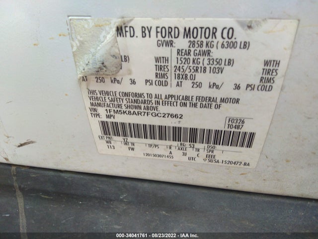 Ford UTILITY POLICE 2015 1FM5K8AR7FGC27662 Image 10
