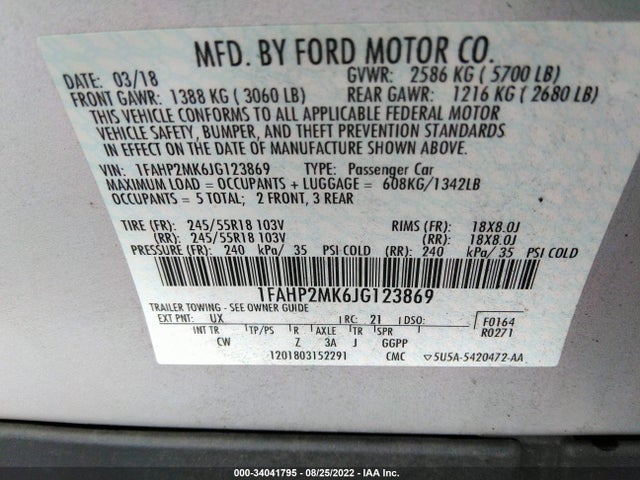 2018 Ford Taurus, VIN: 1FAHP2MK6JG123869