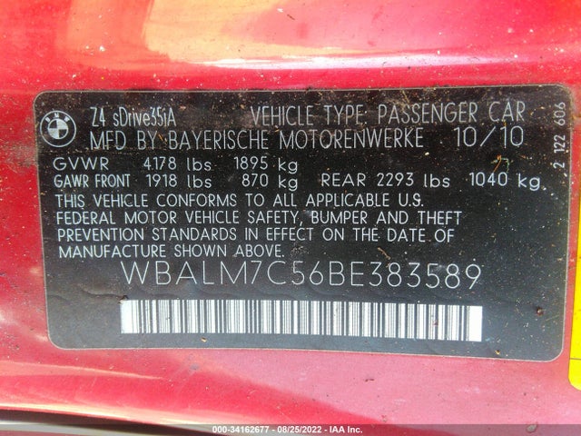 BMW Z4 Sdrive35i 2011 WBALM7C56BE383589 Image 10