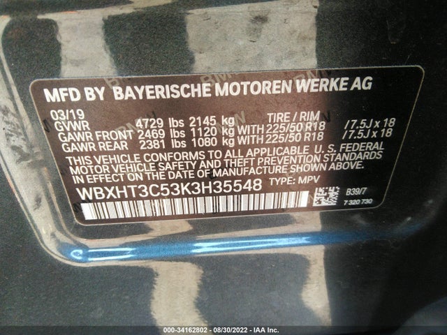 2019 BMW X1, VIN: WBXHT3C53K3H35548