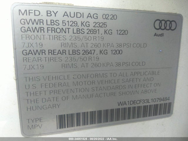 2020 Audi Q3, VIN: WA1DECF33L1079484