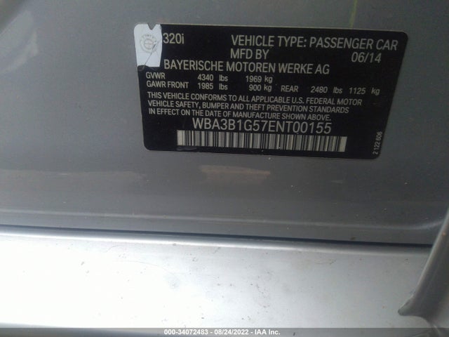 BMW 3 Series 320i 2014 WBA3B1G57ENT00155 Image 10