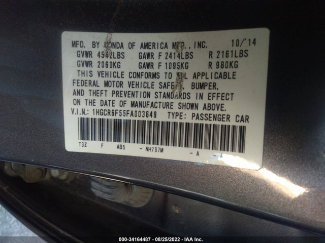 2015 Honda Accord, VIN: 1HGCR6F55FA003649