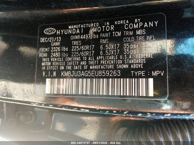 Hyundai TUCSON SE 2014 KM8JU3AG5EU859263 Image 9