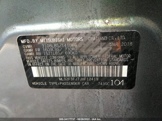 ML32F3FJ7JHF12419 Mitsubishi MIRAGE G4