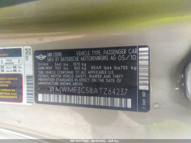 WMWMF3C58ATZ64237 Mini COOPER HARDTOP
