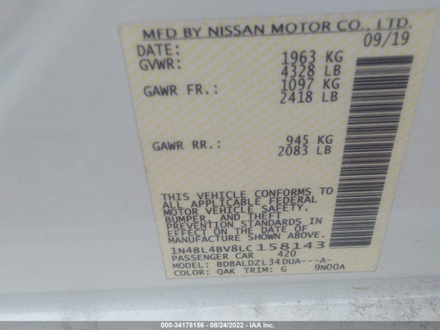 Nissan Altima 2.5 S 2020 1N4BL4BV8LC158143 Image 11