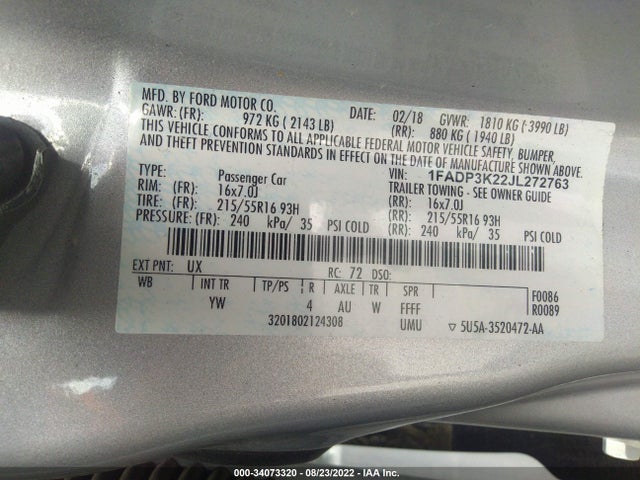 2018 Ford Focus, VIN: 1FADP3K22JL272763