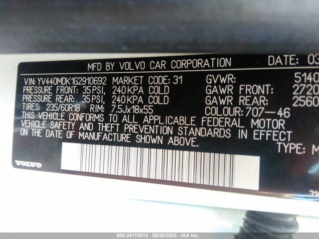 2016 Volvo XC60, VIN: YV440MDK1G2910692