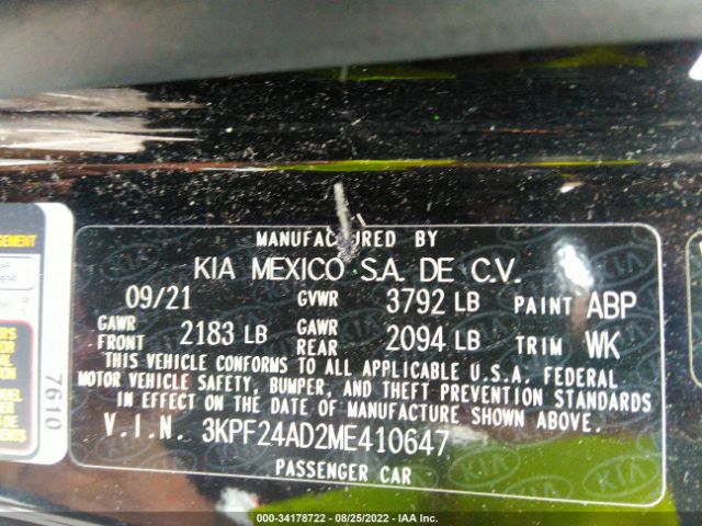 3KPF24AD2ME410647 KIA Forte Lxs