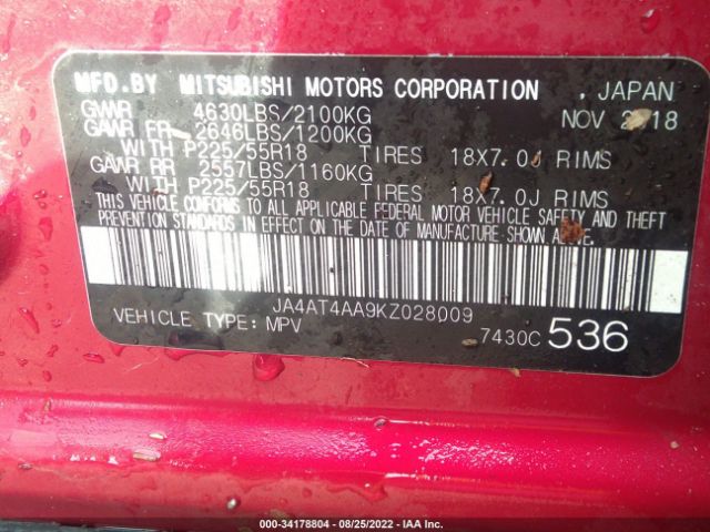 JA4AT4AA9KZ028009 Mitsubishi Eclipse Cross Sp