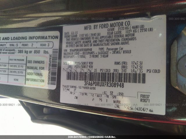 3FA6P0RUXFR308948 Ford Fusion Titanium Hybrid
