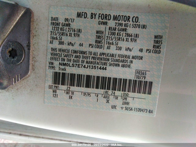 2018 Ford Transit Connect, VIN: NM0LS7E74J1351444