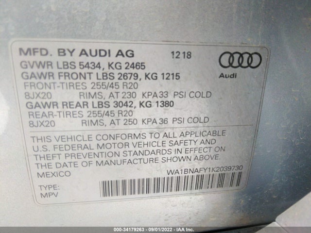 2019 Audi Q5, VIN: WA1BNAFY1K2039730