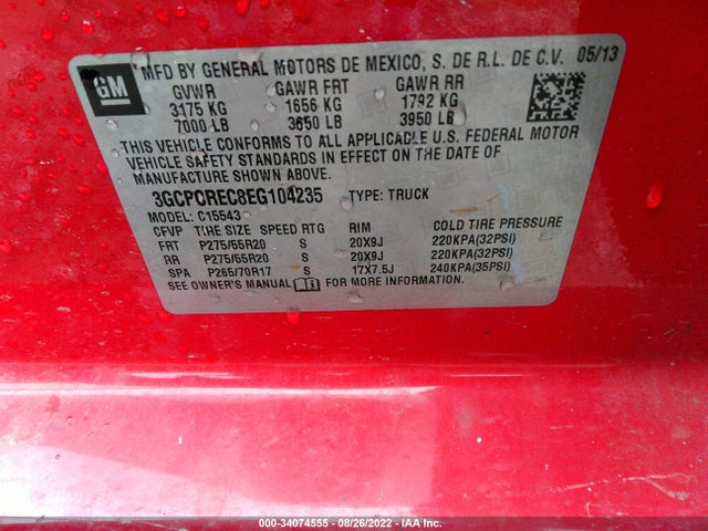 Chevrolet Silverado 1500 Lt 2014 3GCPCREC8EG104235 Image 9