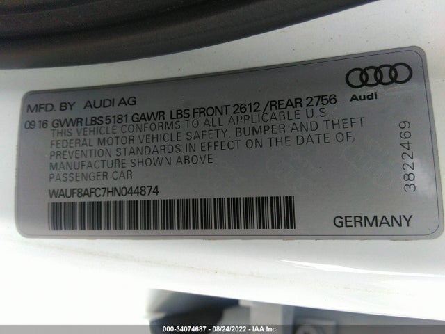 2017 Audi A6, VIN: WAUF8AFC7HN044874