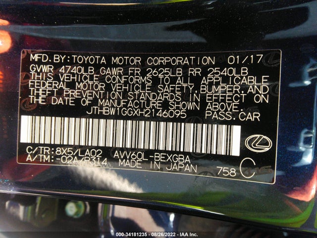 2017 Lexus ES, VIN: JTHBW1GGXH2146095