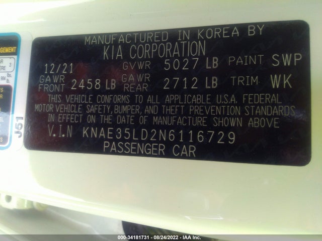 2022 Kia Stinger, VIN: KNAE35LD2N6116729