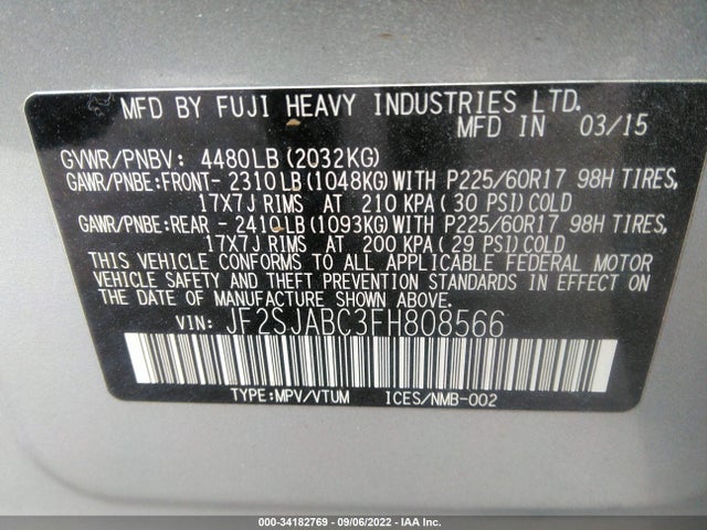 Subaru Forester 2.5i 2015 JF2SJABC3FH808566 Image 9