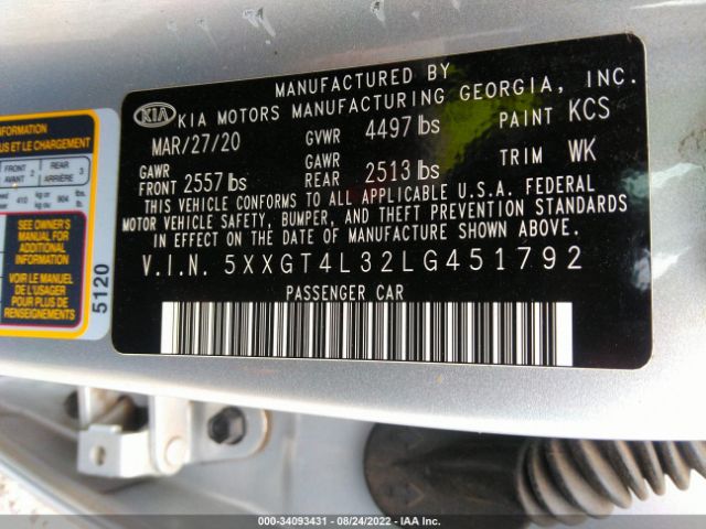 5XXGT4L32LG451792 KIA Optima Lx
